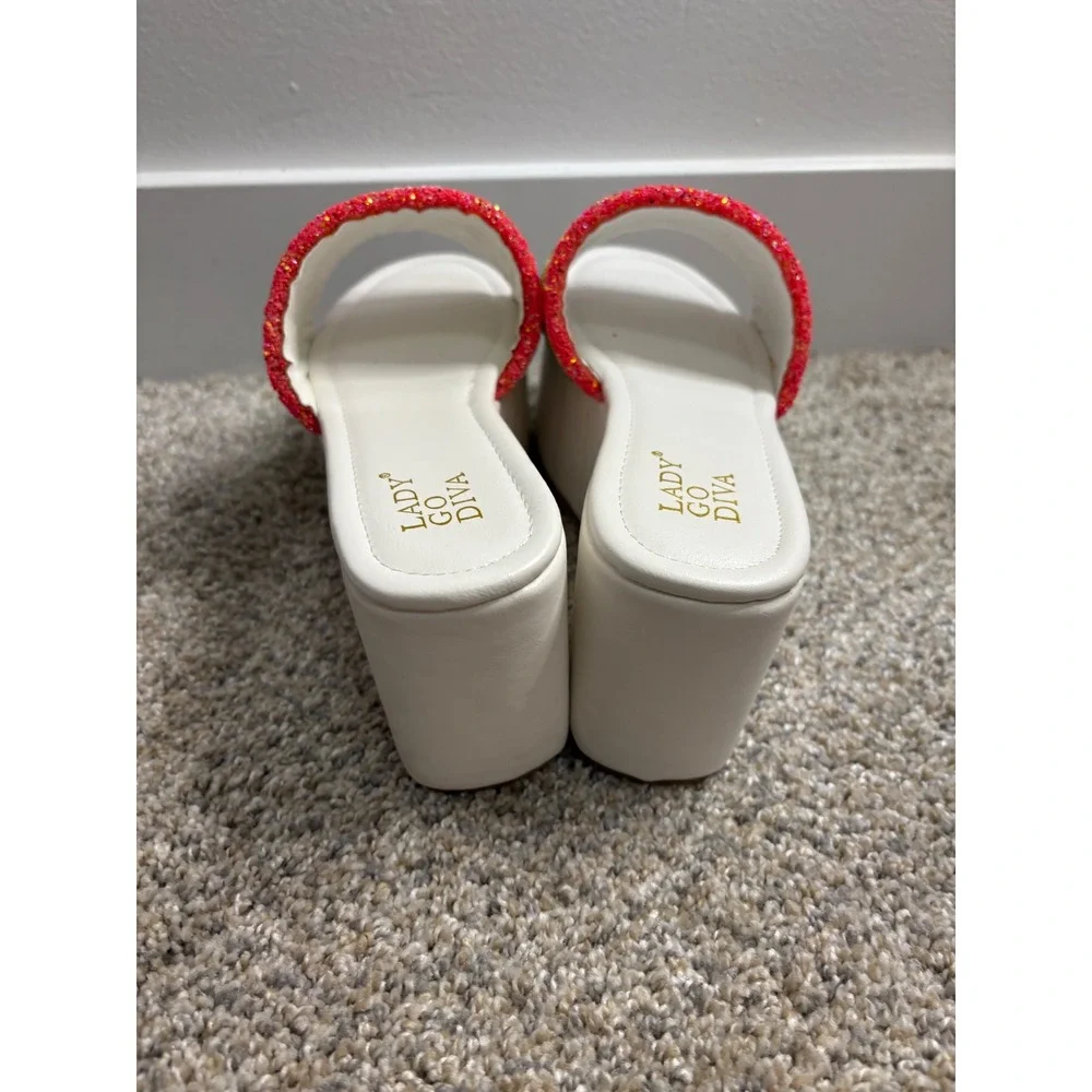 New Lady Go Diva Rainbow Platform Sandals – White – Size 5.5 - Picture 6 of 9